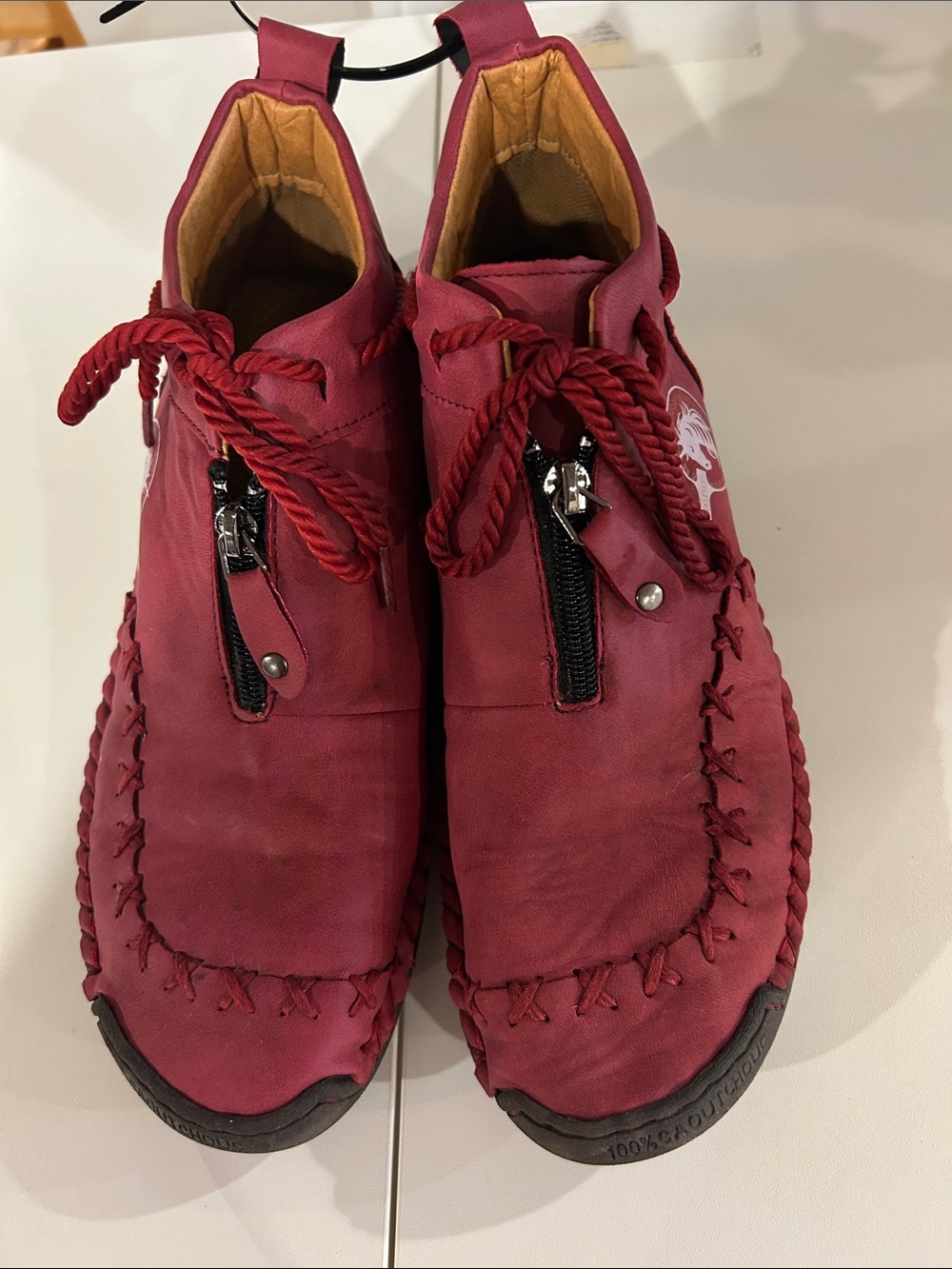 Men's Red Leather-look  Zip-Front Casual Boots